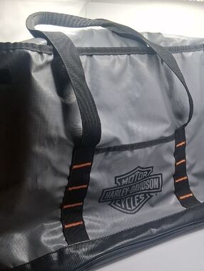 Harley-Davidson Gray Insulated Cooler Bag with Black Straps and Orange Accents